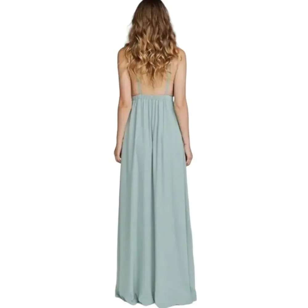 Show me your Mumu Amanda Halter Chiffon Maxi Dress Small Silver Sage Crisp Fairy